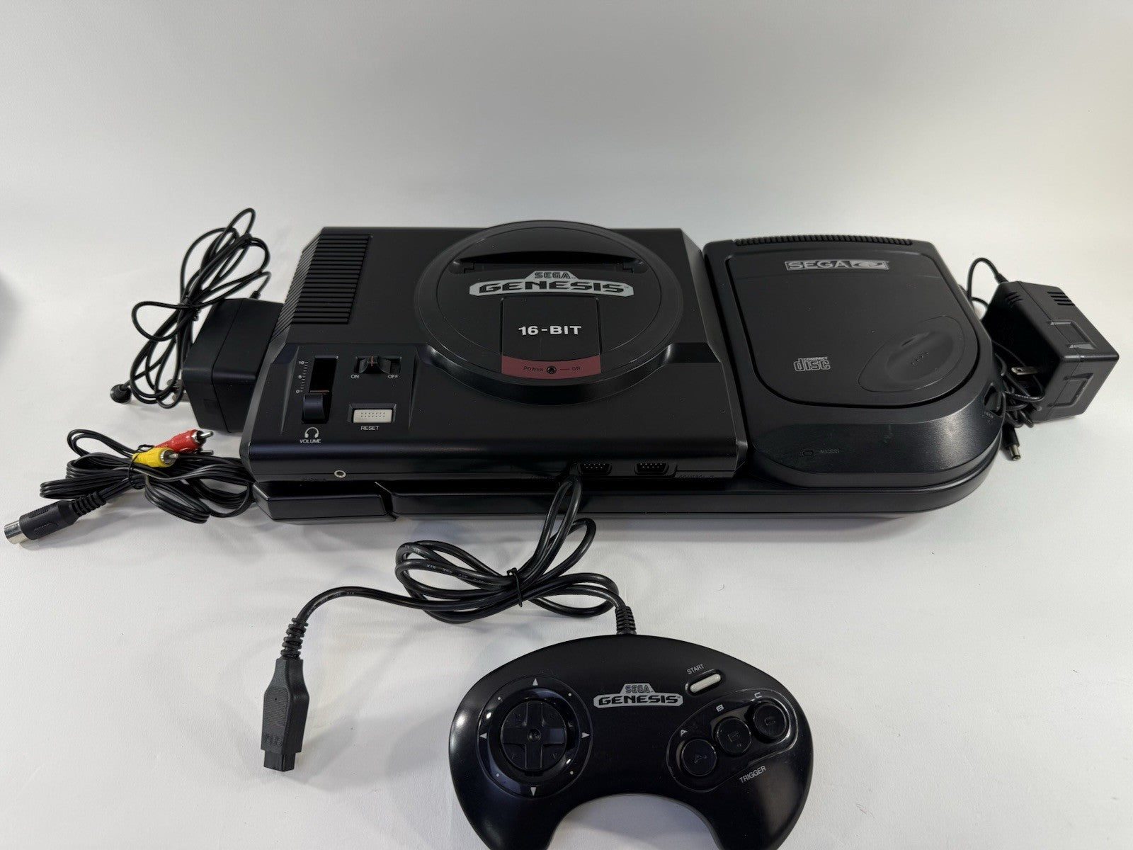 Sega Genesis Model 1 & Sega CD Model 2 with Controller and Accessories - Tested