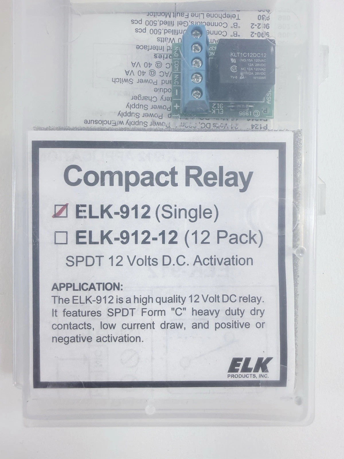 ELK 912 Compact Relay SPDT 12 Volt DC Activation Relay - New, Open Box