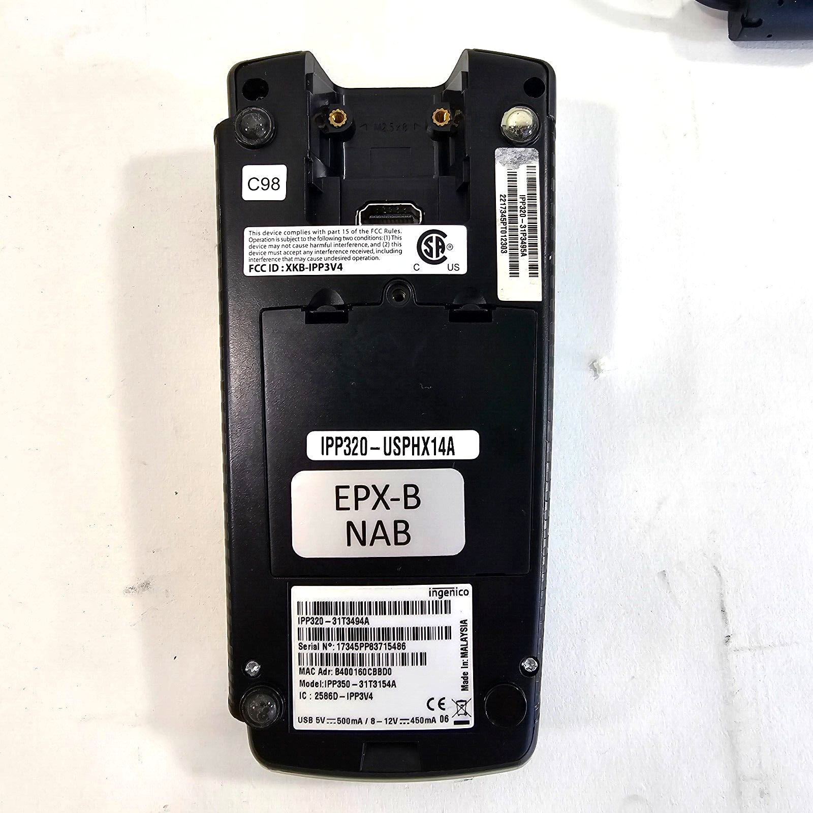 Ingenico iPP320 Payment Terminal with Power Supply and Connector Cable - Tested