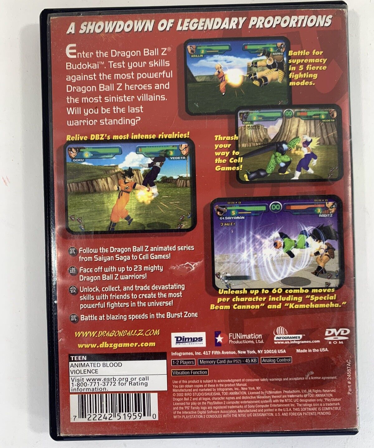 Dragon Ball Z: Budokai (Playstation 2, 2002) Game and Case - Tested and Working
