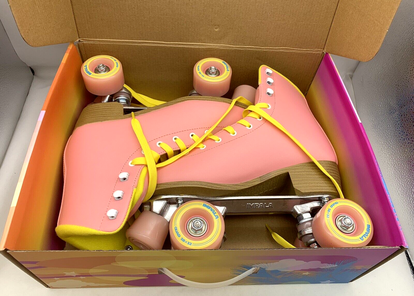 Impala Rollerskates Size 10 A126-58817 Pink/Yellow Vegan Quad Skates - New