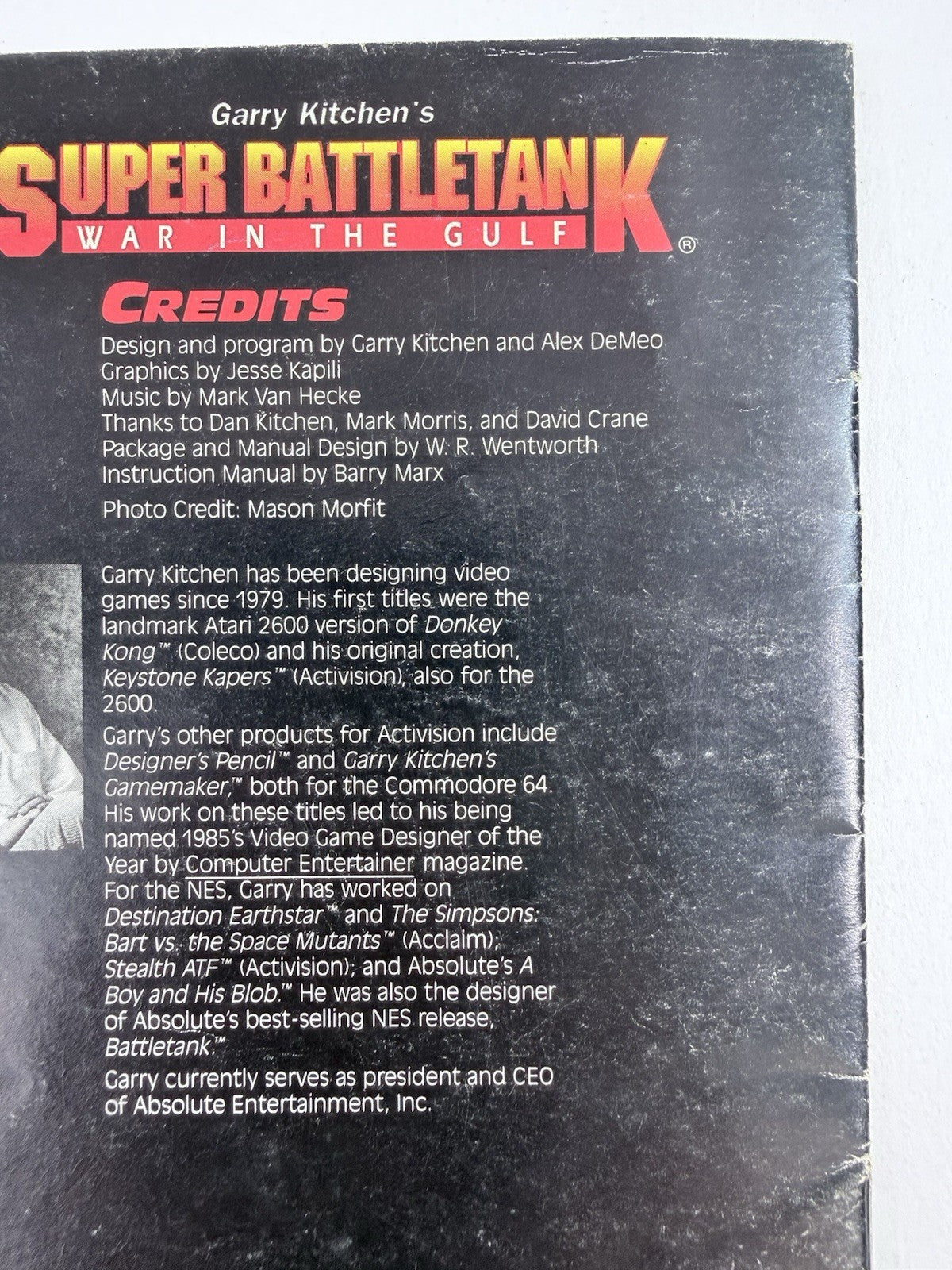 Garry Kitchen's Super Battletank War In The Gulf Instruction Manual SNS-SB-USA-1