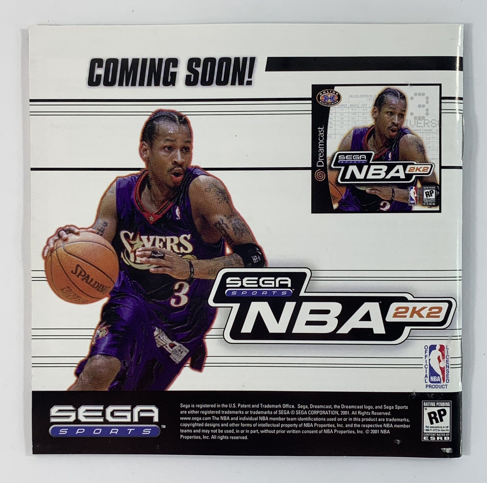 NBA 2K1 (Sega Dreamcast, 2000) Game Case Manual - Tested and Working