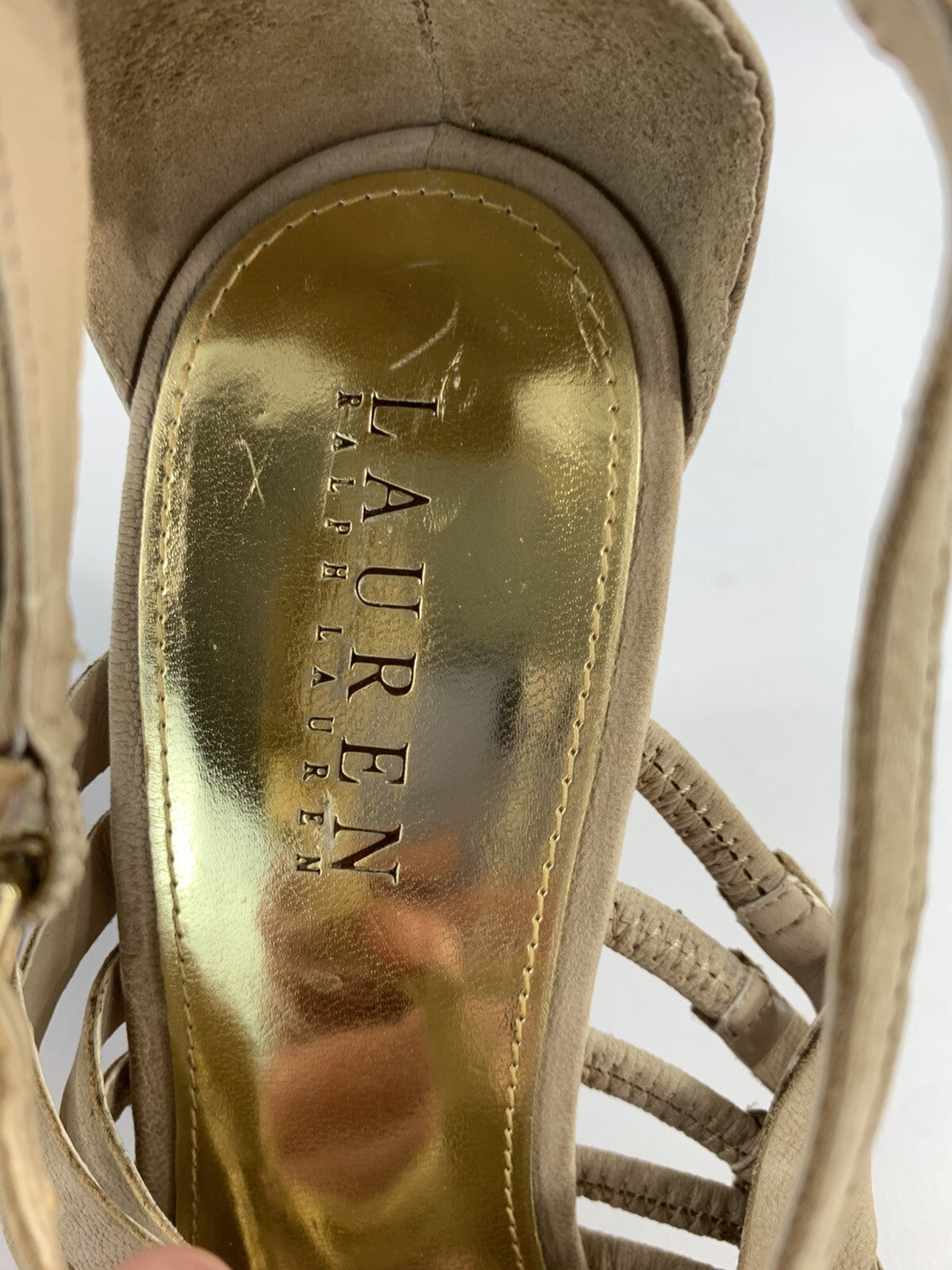 Ralph Lauren Damalise Beige Leather Wedge Sandals Size 9.5B