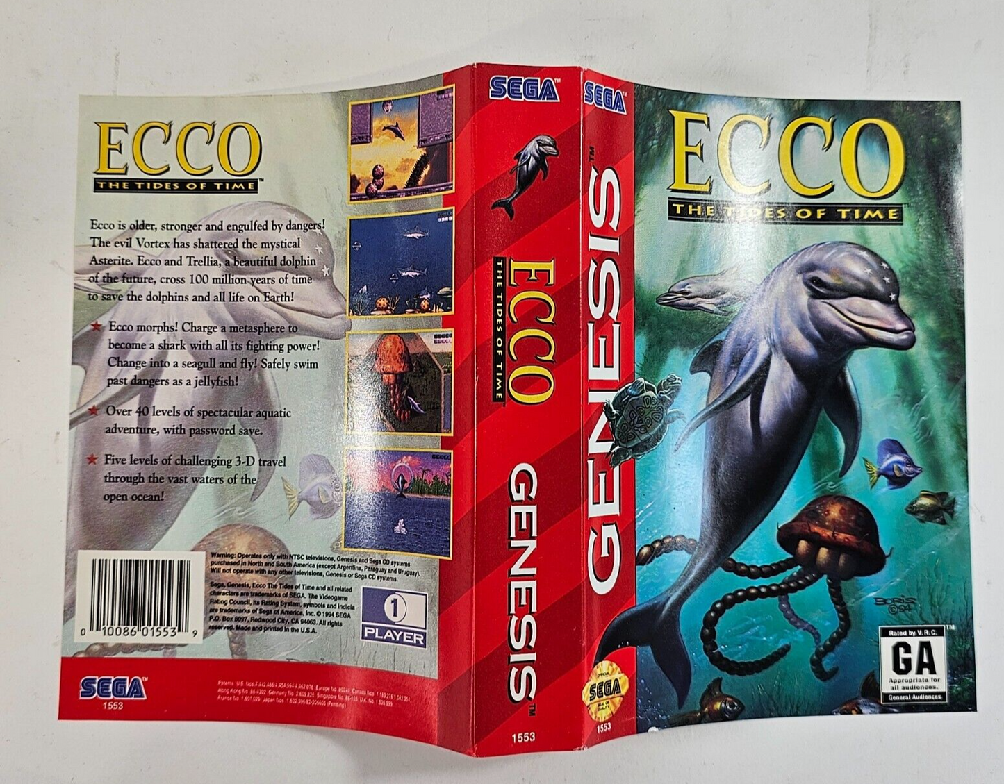 Ecco: The Tides of Time (Sega Genesis, 1994) Game Case Manual - Tested