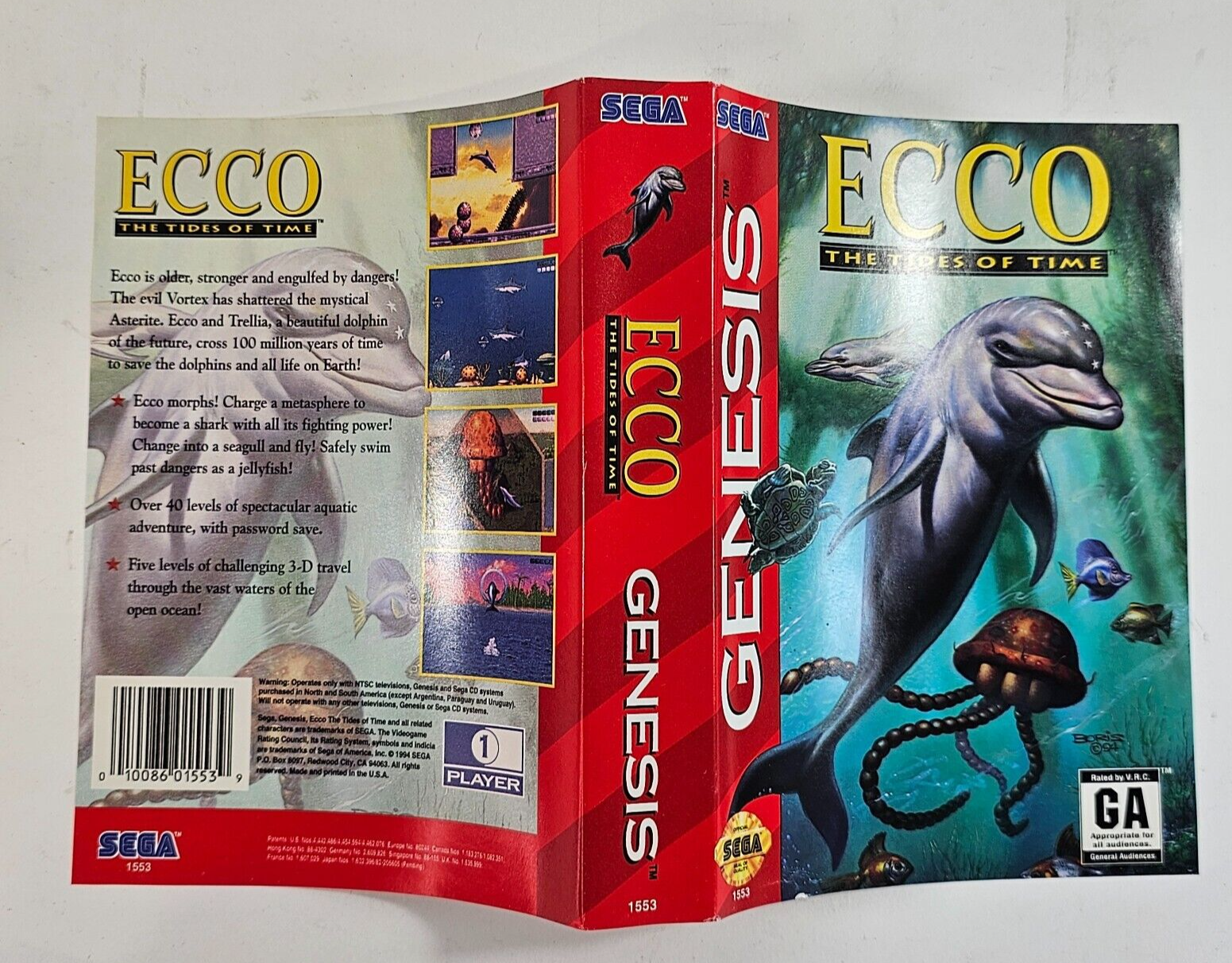 Ecco: The Tides of Time (Sega Genesis, 1994) Game Case Manual - Tested