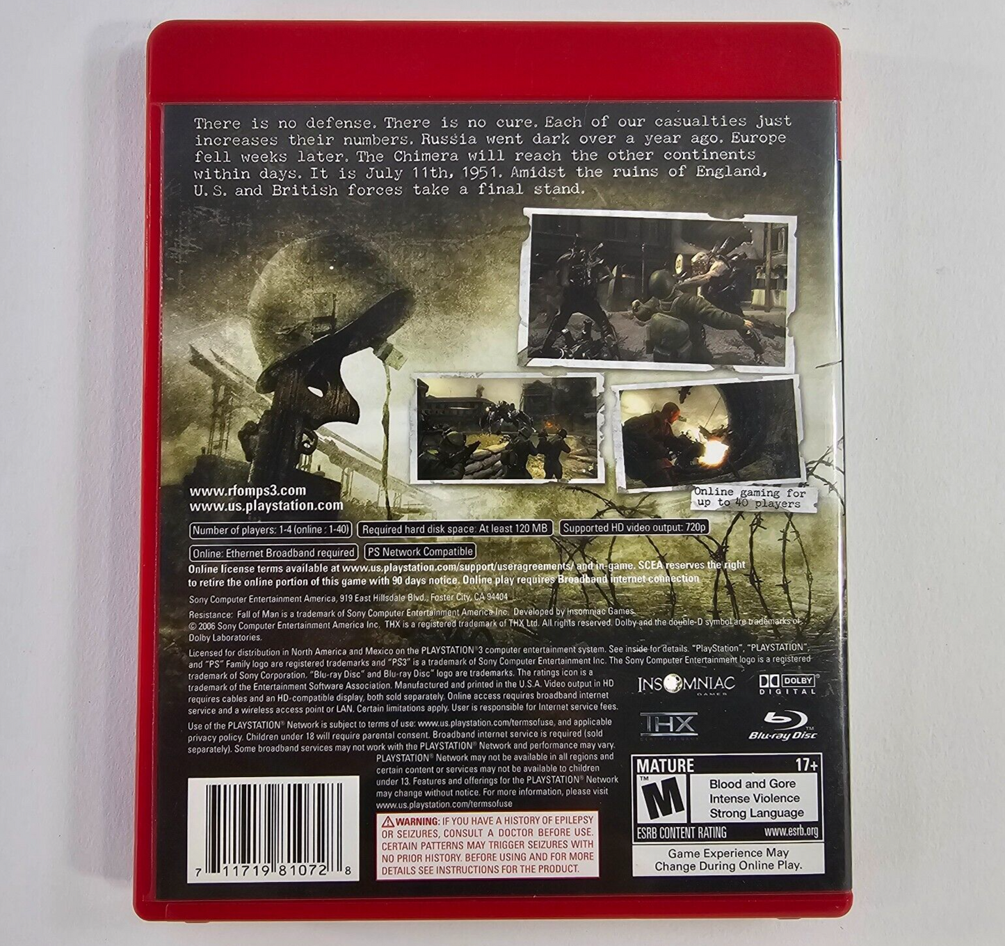 Resistance: Fall of Man (PlayStation 3, 2006) Game Case Manual Insert - Tested