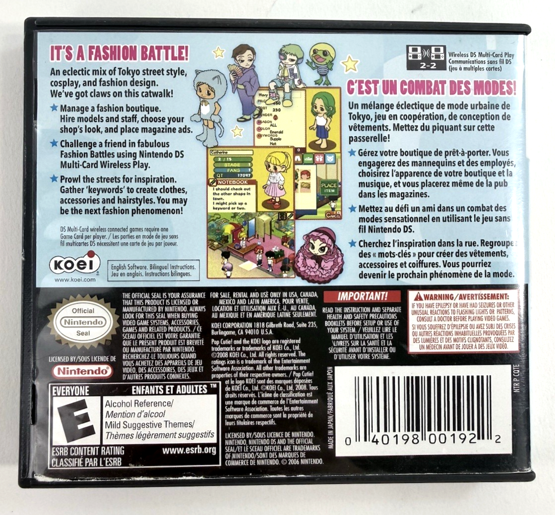 Pop Cutie! Street Fashion Simulation (Nintendo DS, 2008) Game Case and Insert