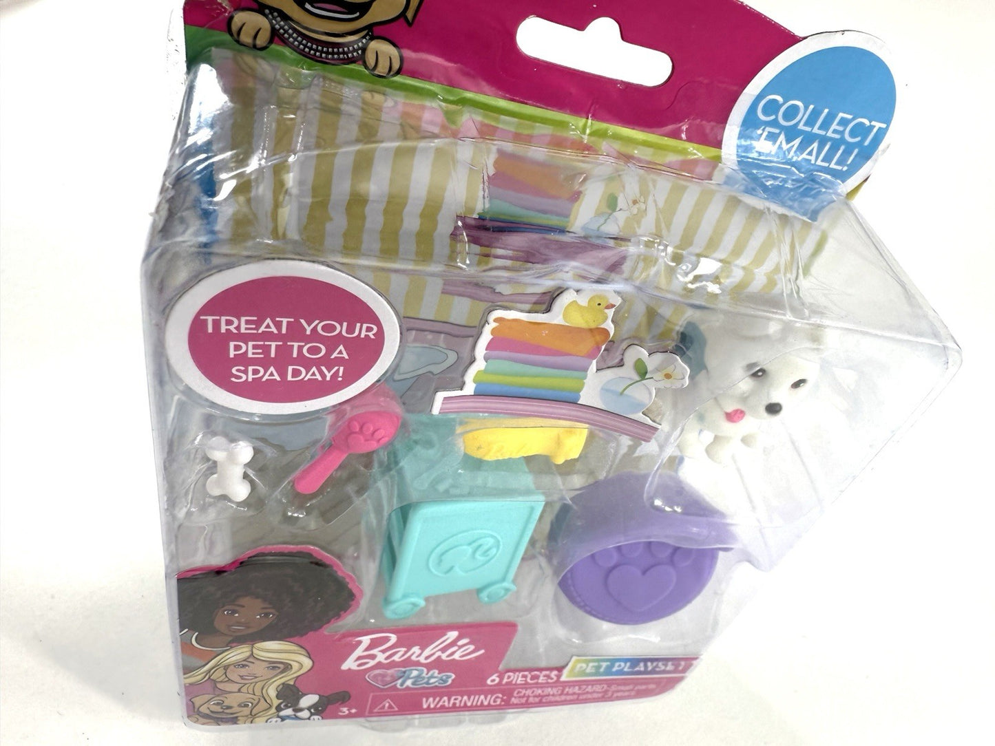 Barbie Pets Spa Day 6-Piece Pet Playset (Mattel, 2022) New, Factory Sealed