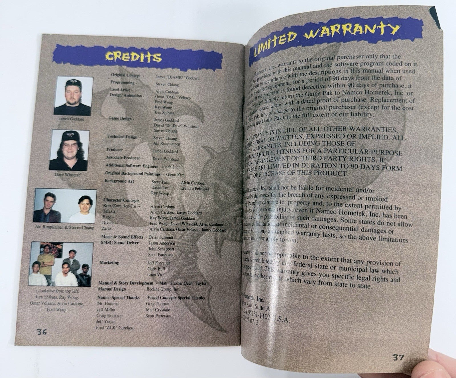 Namco 1995 Weaponlord Instruction Manual for Super Nintendo U/SNS-AWDE-USA