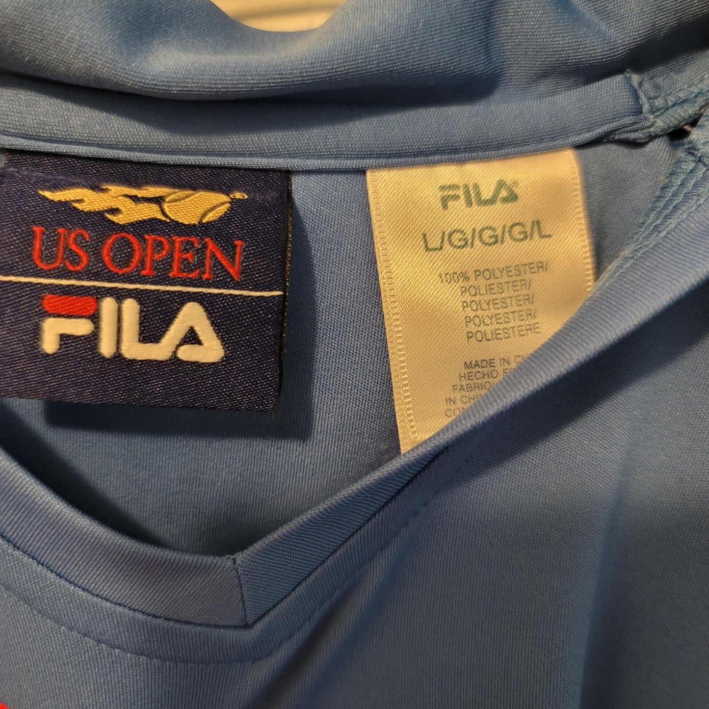 FILA US Open 2003 Polo Women's Large Blue Vintage Shirt Excellent 