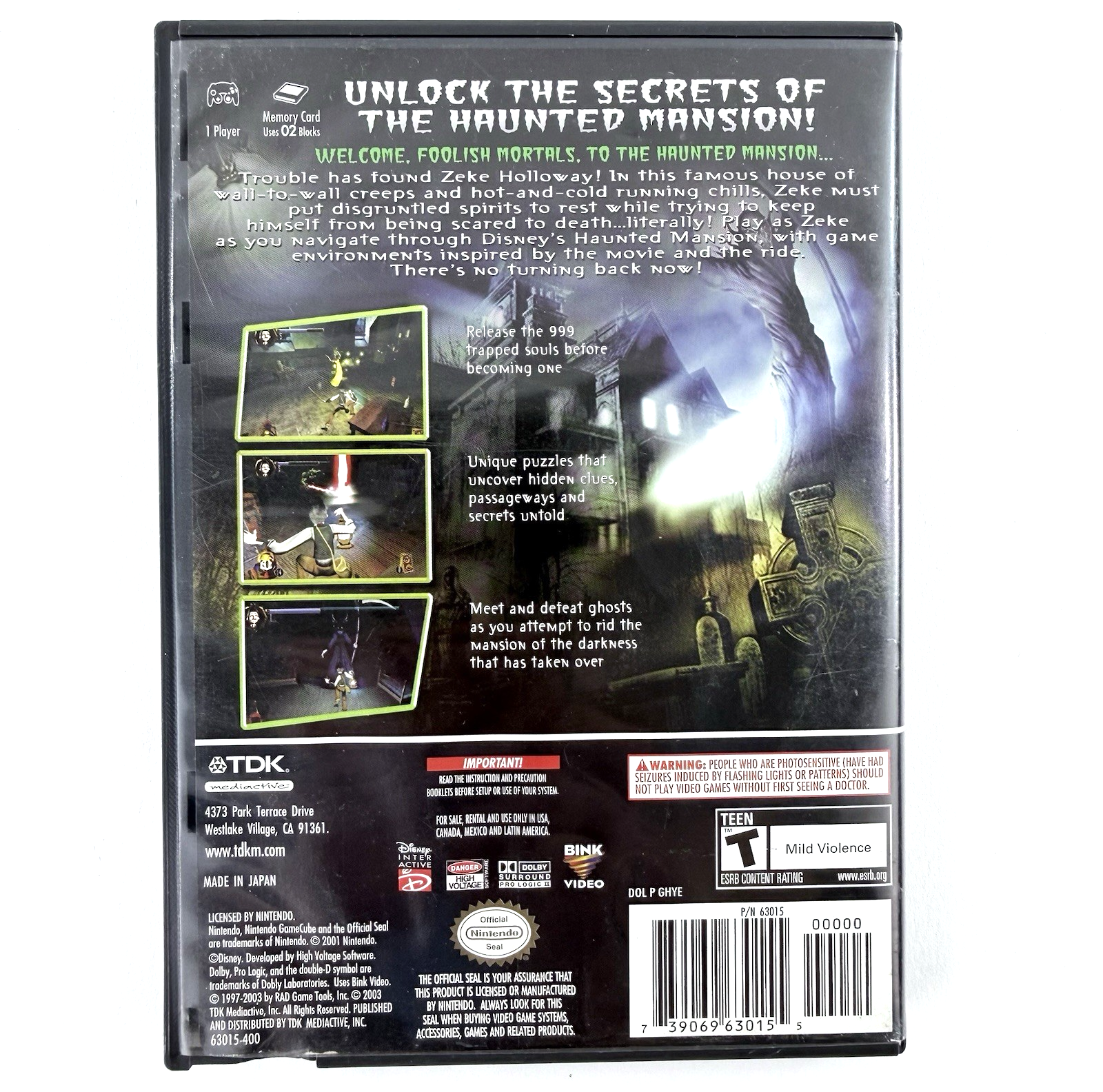 Disney's The Haunted Mansion (GameCube, 2003) Game Case Manual Reg. Card Insert