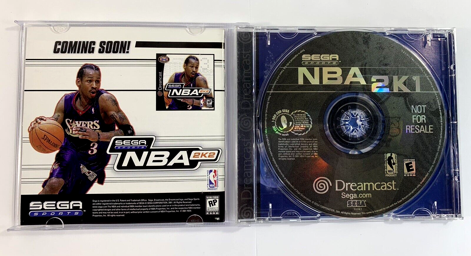 NBA 2K1 (Sega Dreamcast, 2000) Game Case Manual - Tested and Working
