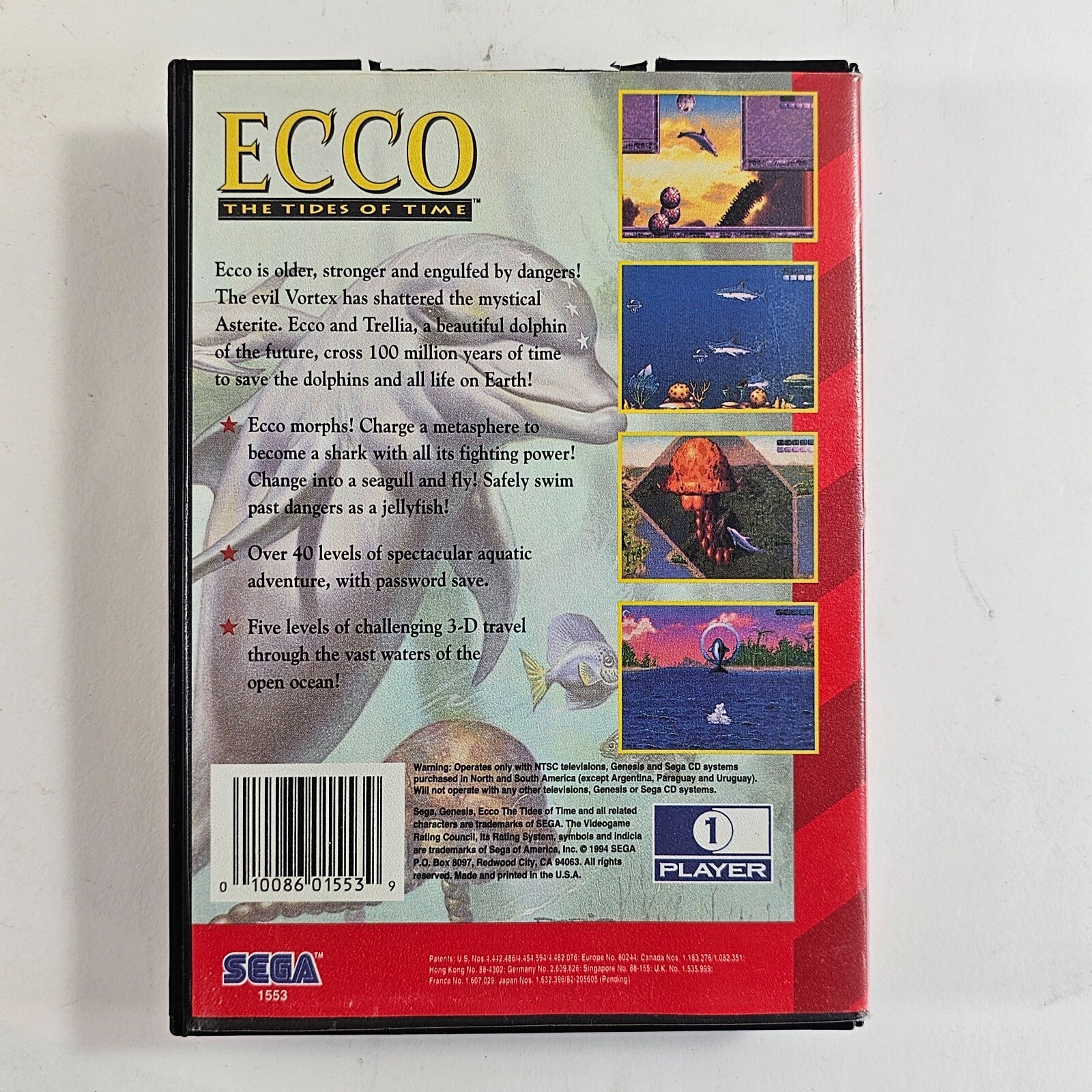 Ecco: The Tides of Time (Sega Genesis, 1994) Game Case Manual - Tested
