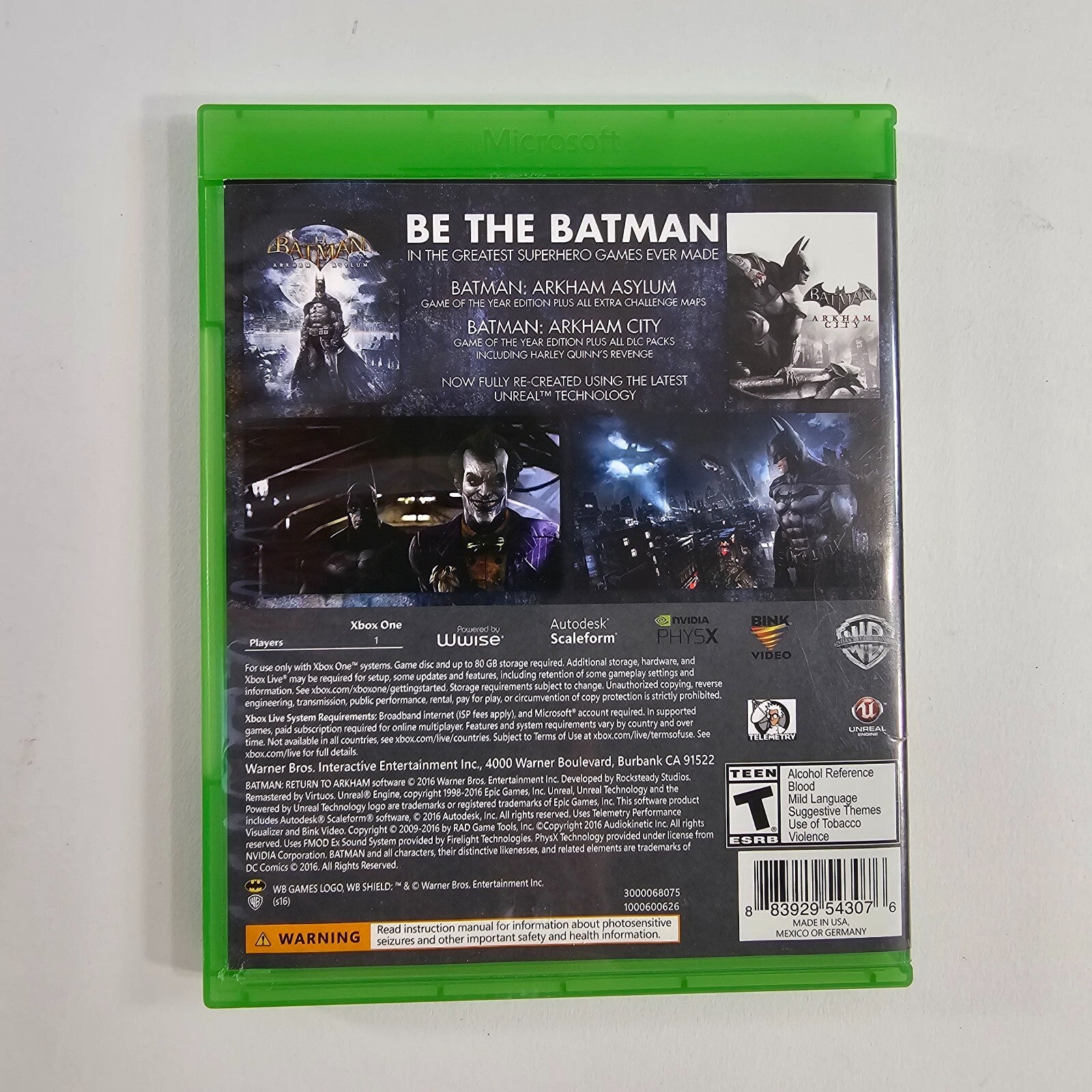 Batman: Return To Arkham (Microsoft Xbox One, 2016) Discs, Case, Manual - Tested