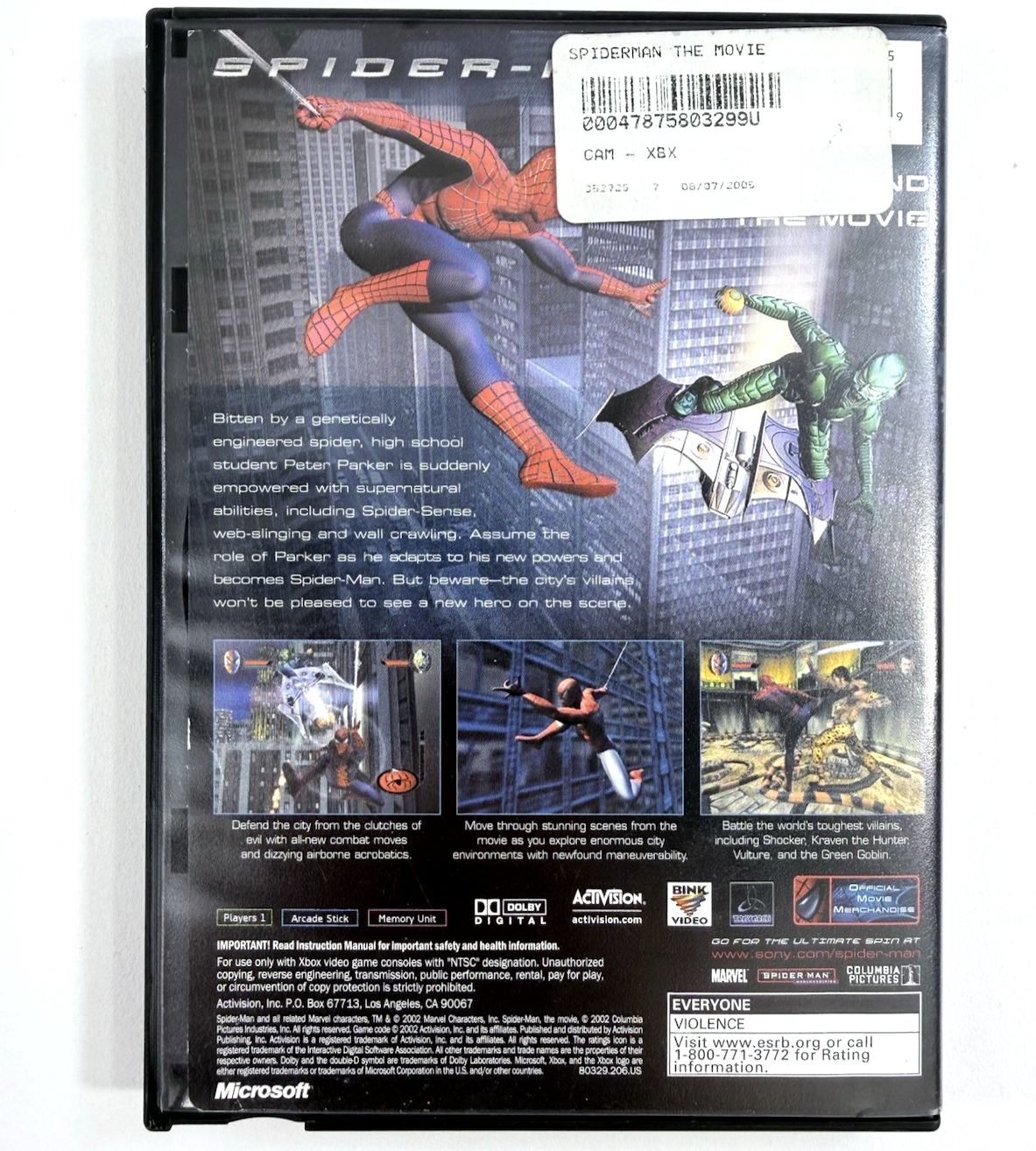 Spider-Man: The Movie (Microsoft Xbox, 2003) Game and Case - Tested and Working