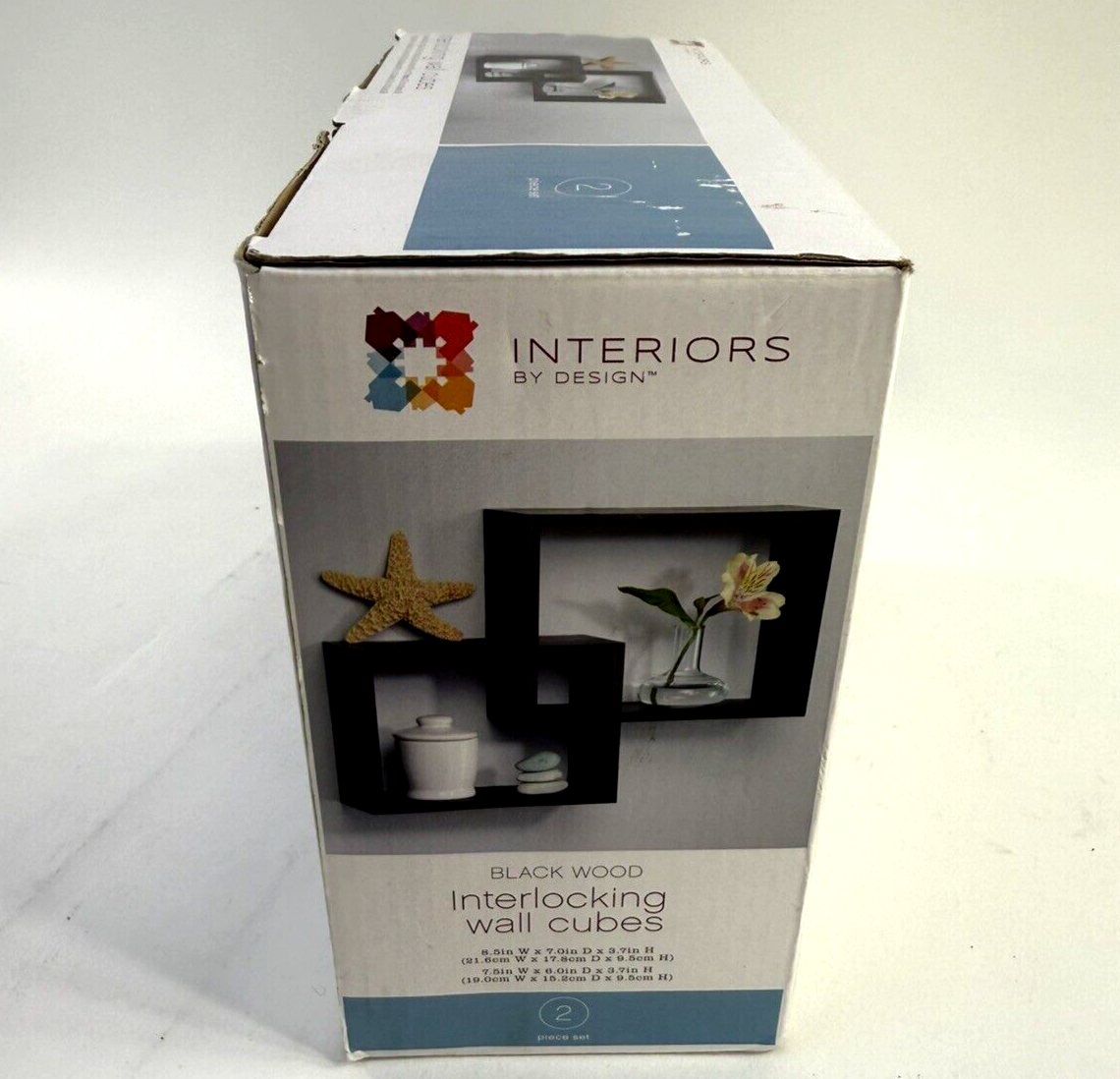 Interiors By Design Black Wooden Interlocking Wall Cubes  2-Piece Set - Open Box