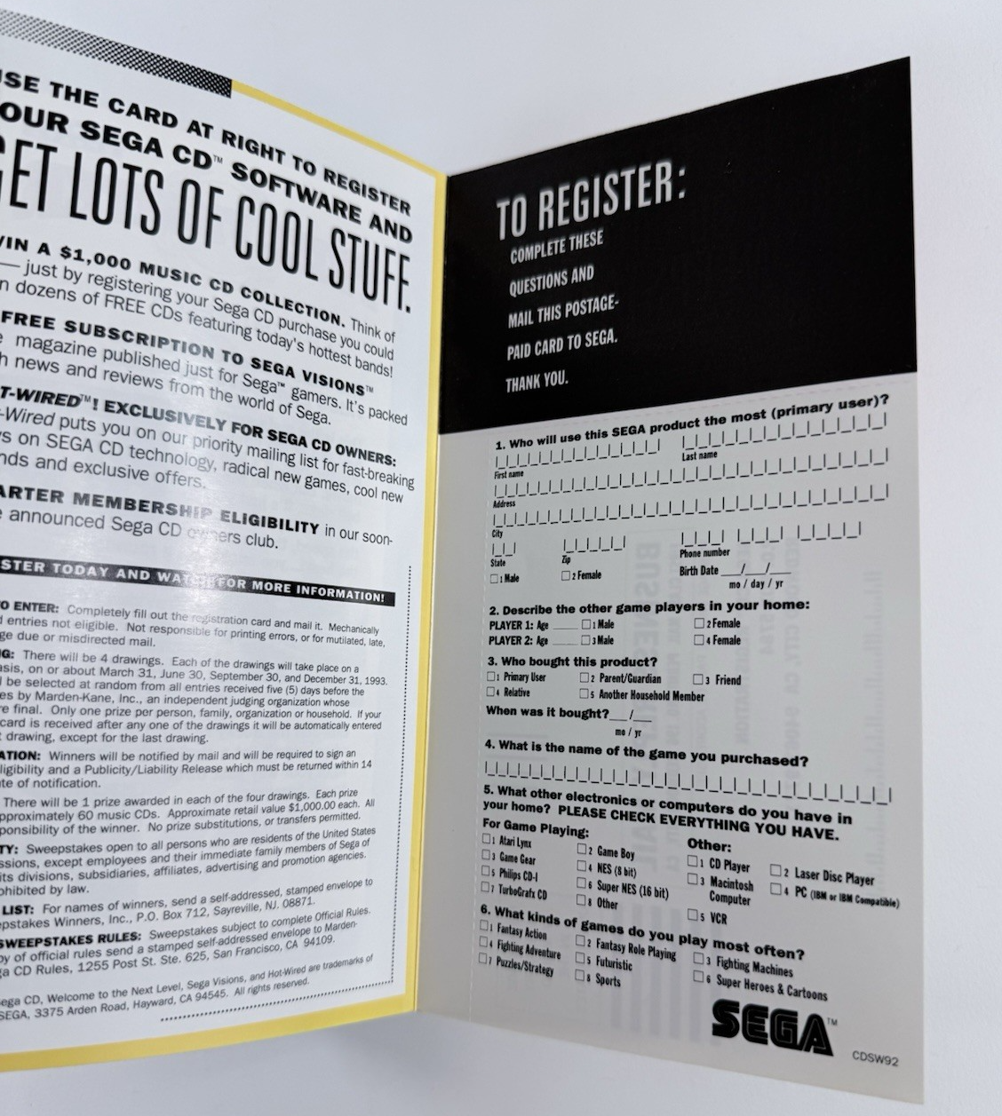 Tomcat Alley (Sega CD, 1994) Game Case Manual Registration Card - Tested