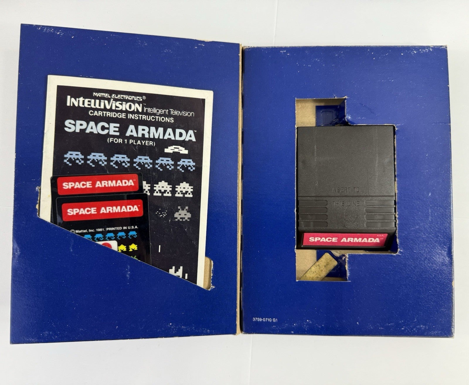Space Armada (Intellivision, 1981) Game, Box, Manual, Overlays -Tested & Working