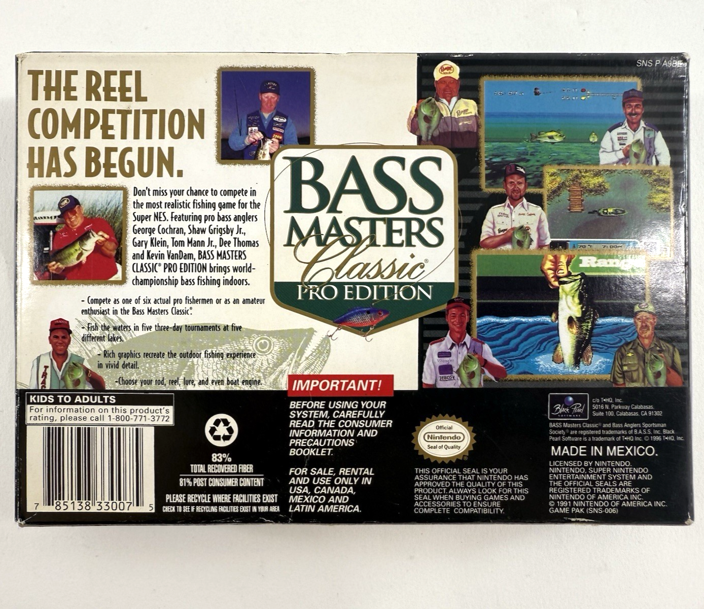 Bass Masters Classic Pro Edition (Super Nintendo, 1996) Game Box Manual Inserts