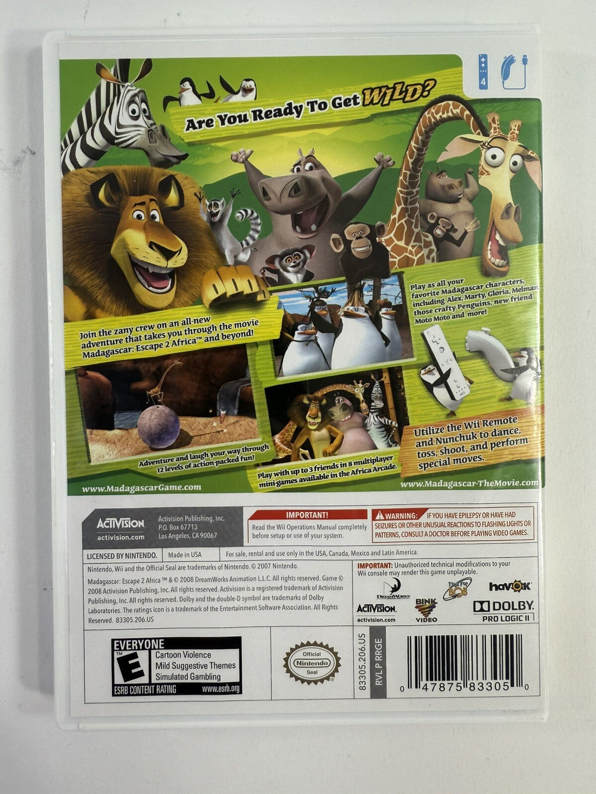 Madagascar: Escape 2 Africa (Nintendo Wii, 2008) Game Case Manual - Tested