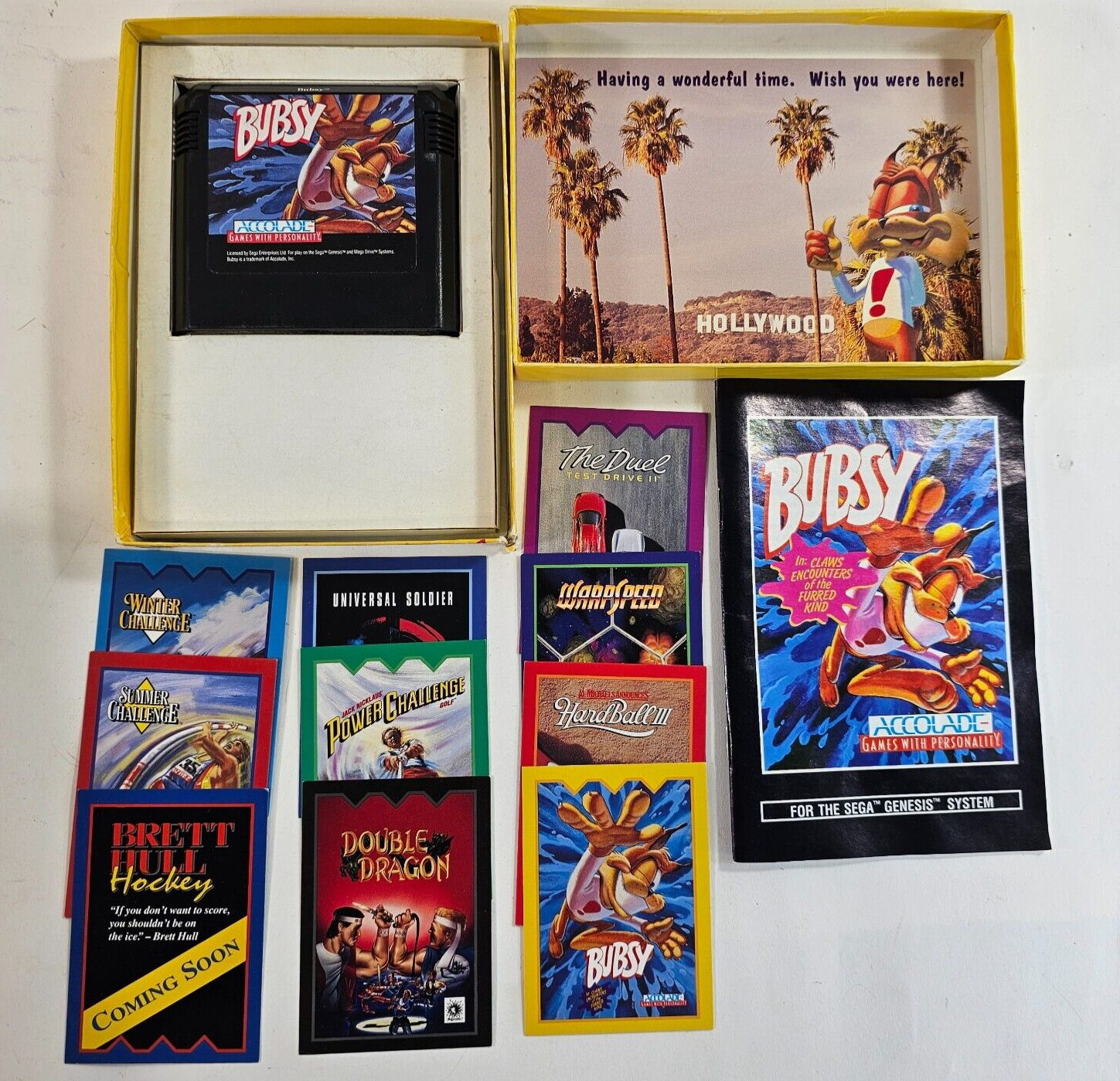 Bubsy (Sega Genesis, 1994) Game Box Manual Cards - Tested and Working
