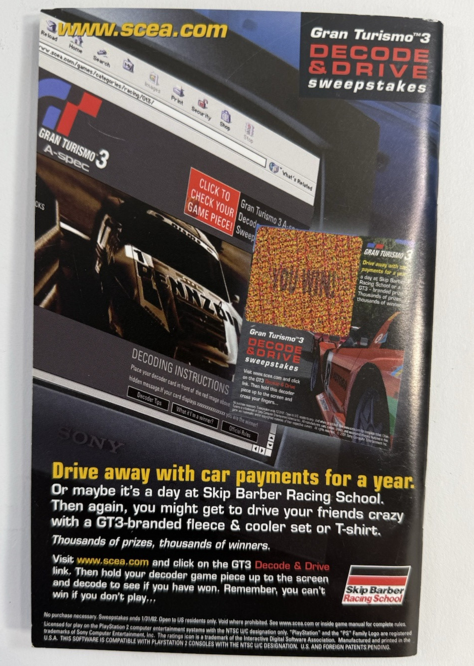 Gran Turismo 3 A-spec (PlayStation 2, 2001) Black Label Game Case Manual -Tested