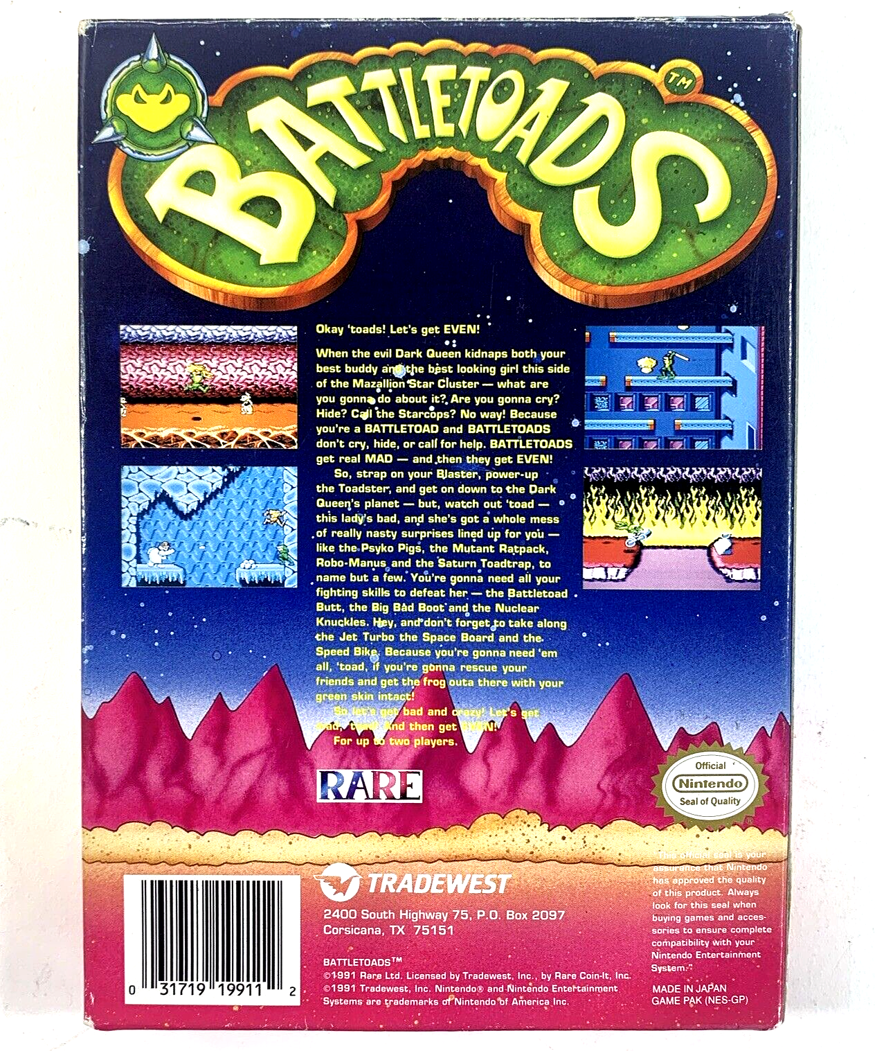 Battletoads (Nintendo NES, 1991) Game Box Manual Poster Foam -Tested and Working