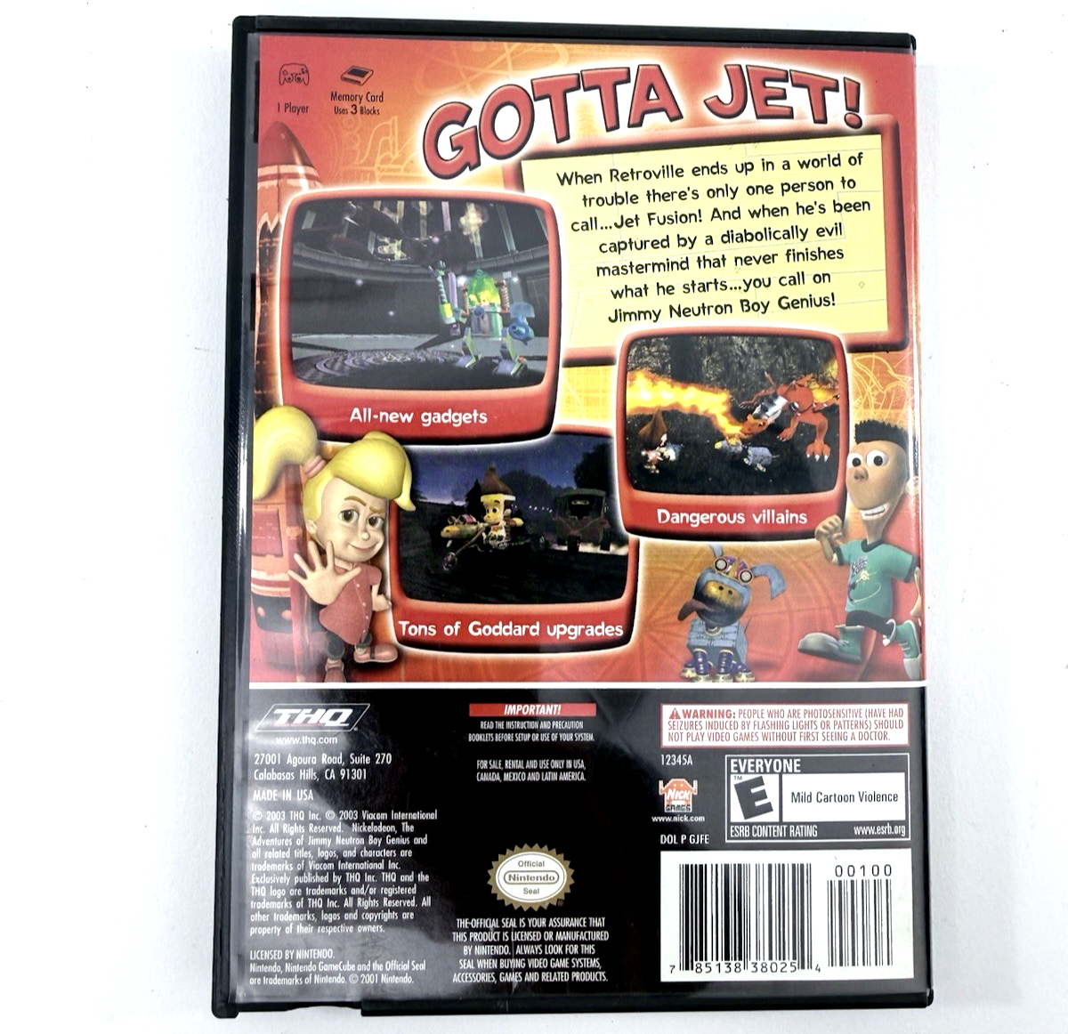 Jimmy Neutron: Boy Genius Jet Fusion GameCube Case, Manual and Insert Only