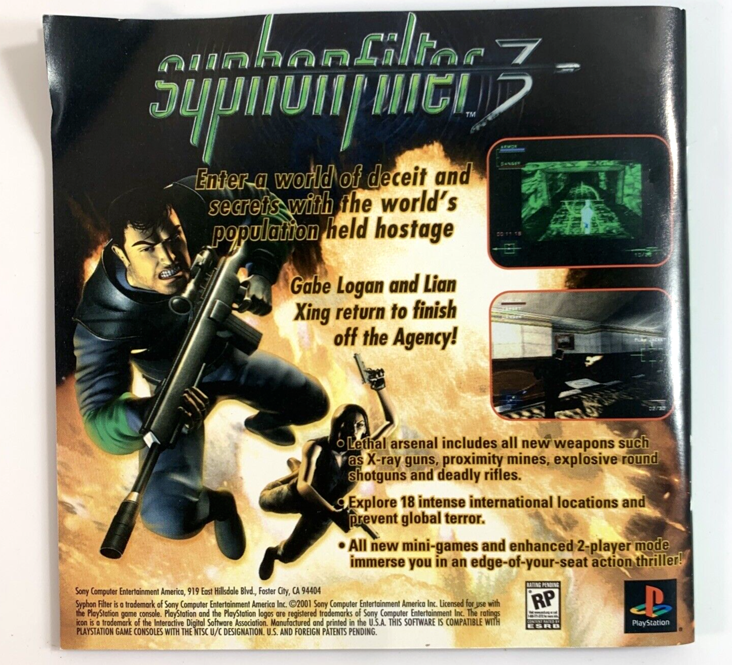 Syphon Filter 2 (Sony PlayStation, 2000) Game Discs Case Manual Insert - Tested
