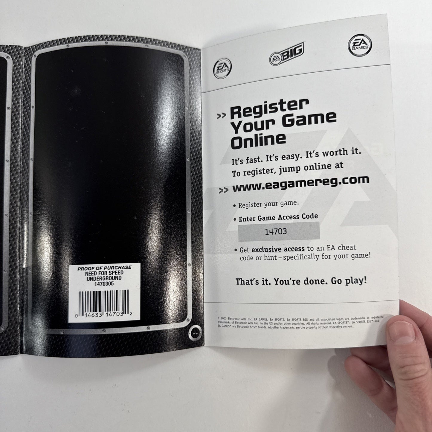 Need for Speed: Underground (Microsoft Xbox, 2003) Game Case Manual Registration