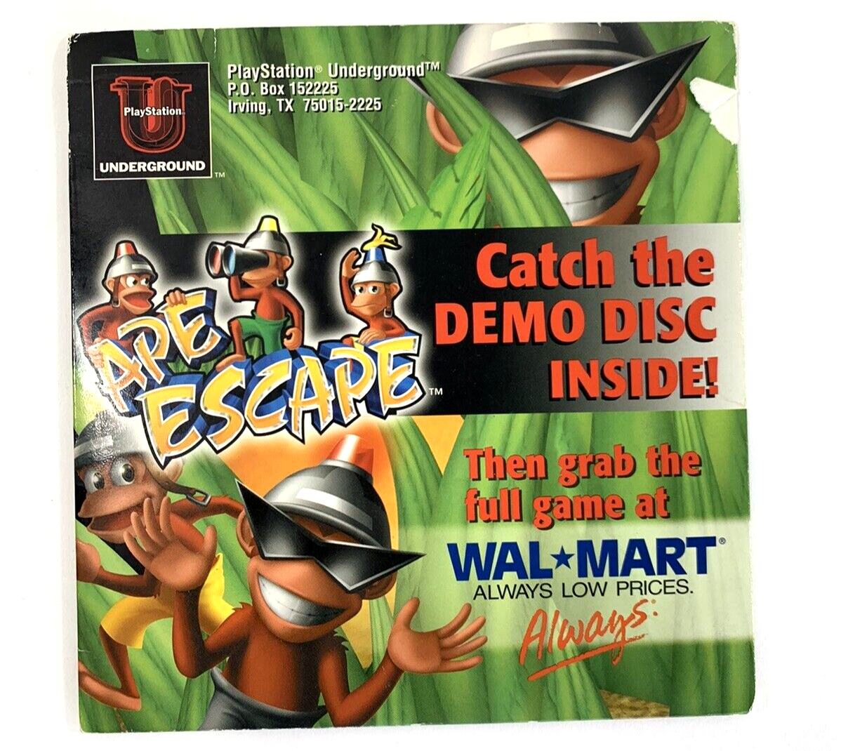 Ape Escape (PlayStation 1, 1999) Underground Magazine Demo Disc & Sleeve - Works