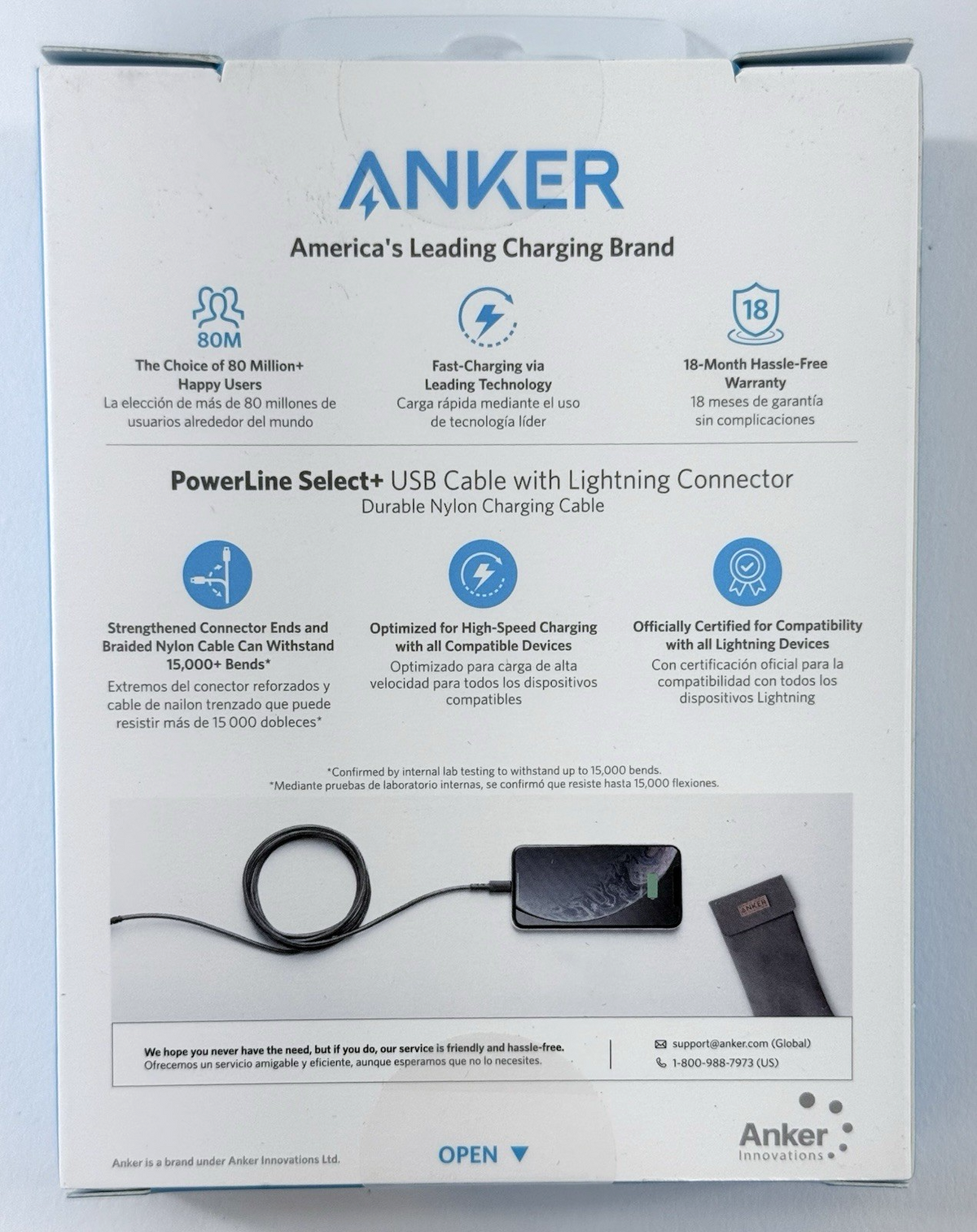 Anker Powerline Select+ 6ft USB-A Cable Lightning Cables MFi Certified - New