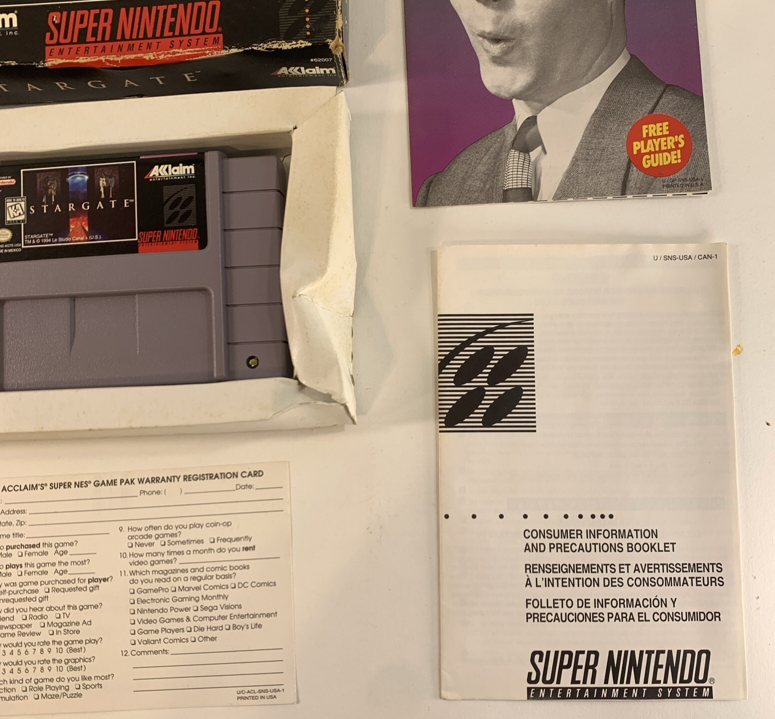 Stargate (Super Nintendo, 1991) Game, Box, Manual, Poster, Insert, Registration