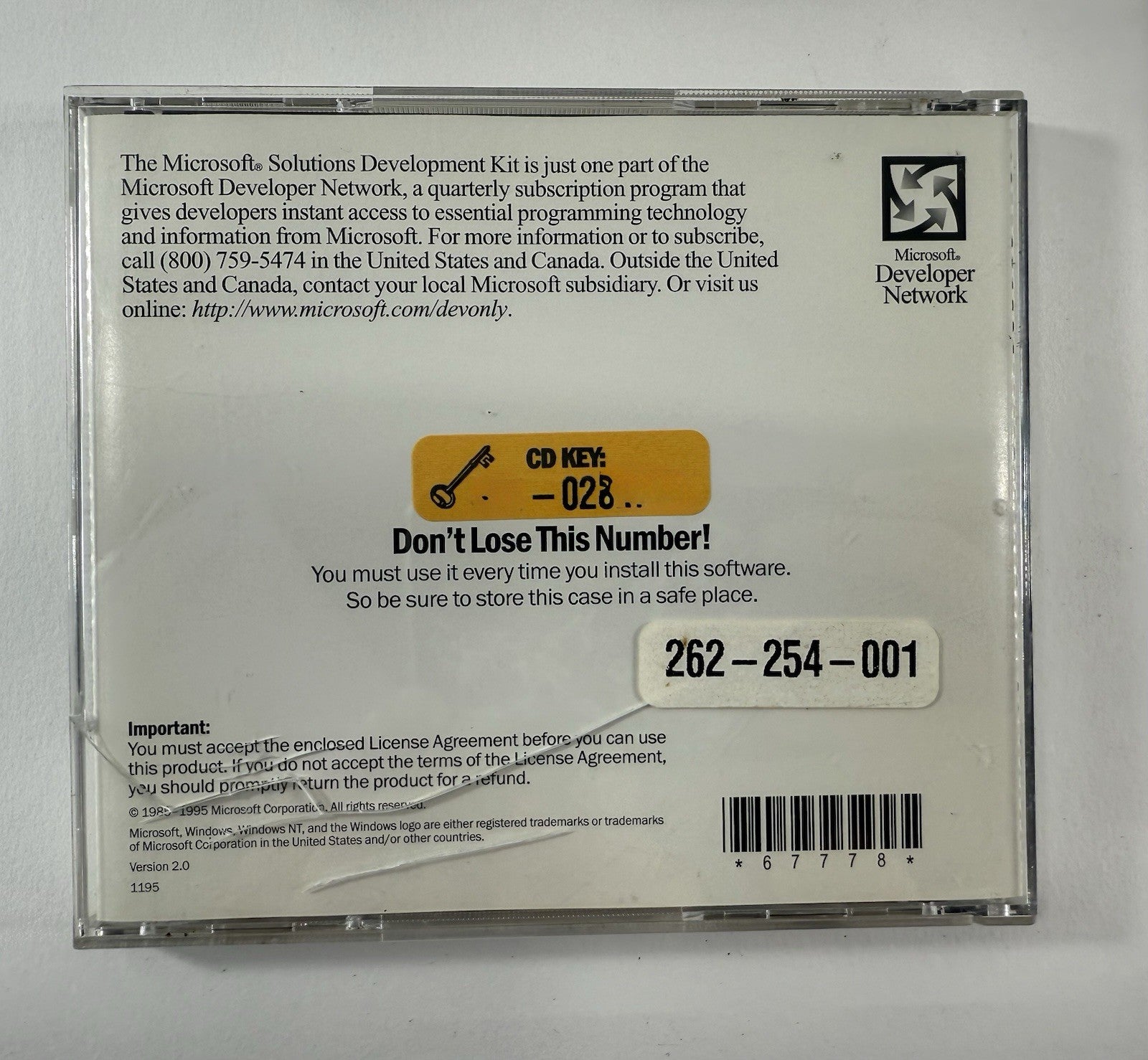 Microsoft Development Network 1995/96 Software Bundle with Visual C++ And Keys