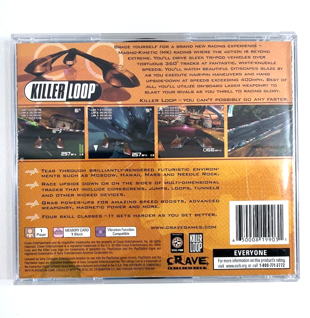 Killer Loop (Sony PlayStation 1, 1999) Game Case Manual Registration - Tested