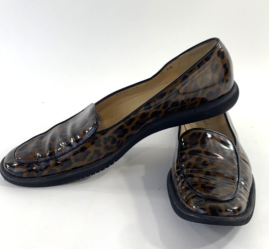 Salvatore Ferragamo Cognac Size 7 AA Leopard Print Brown Patent Leather Flats