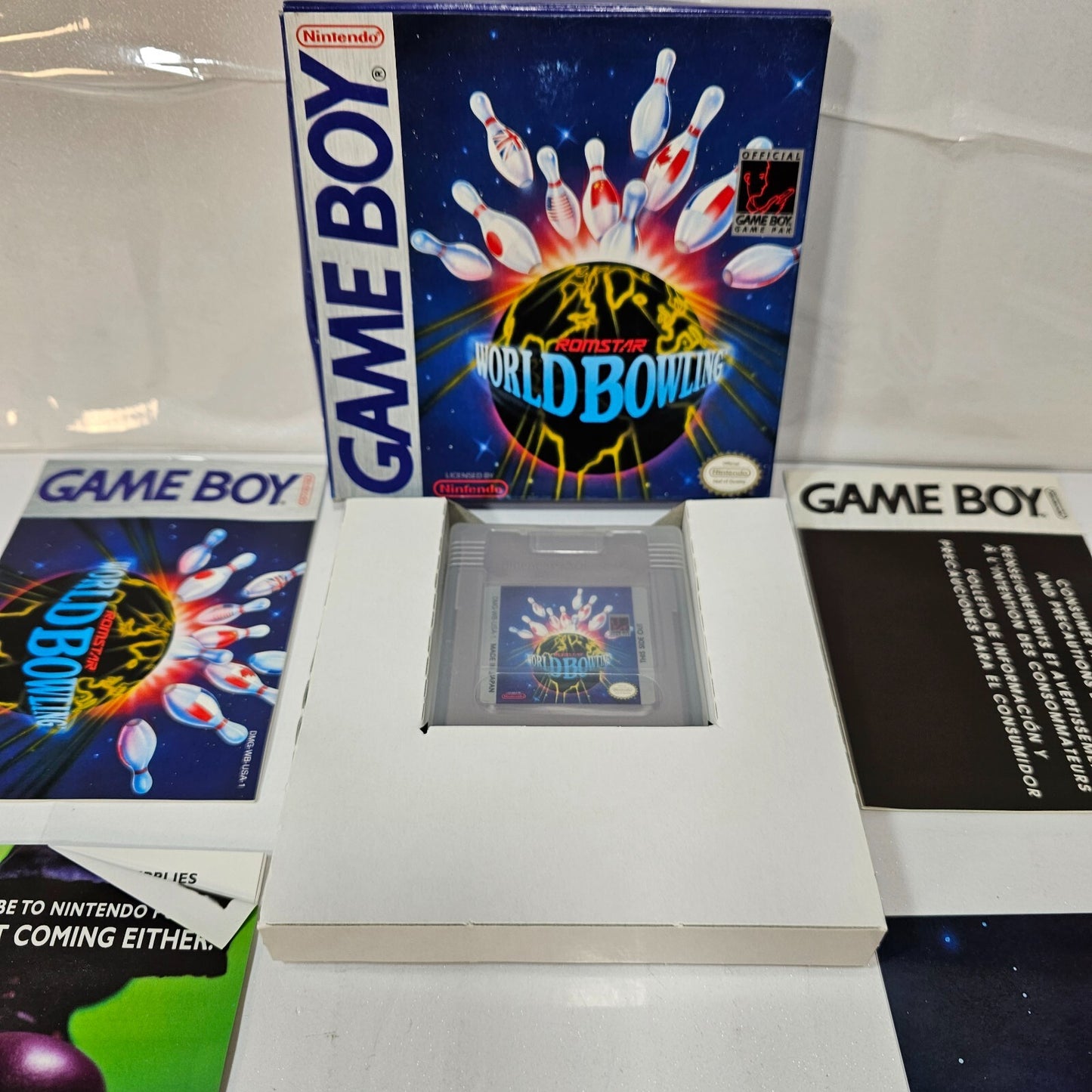 World Bowling (Nintendo Game Boy, 1990) Game Box Manual Poster Inserts - Tested