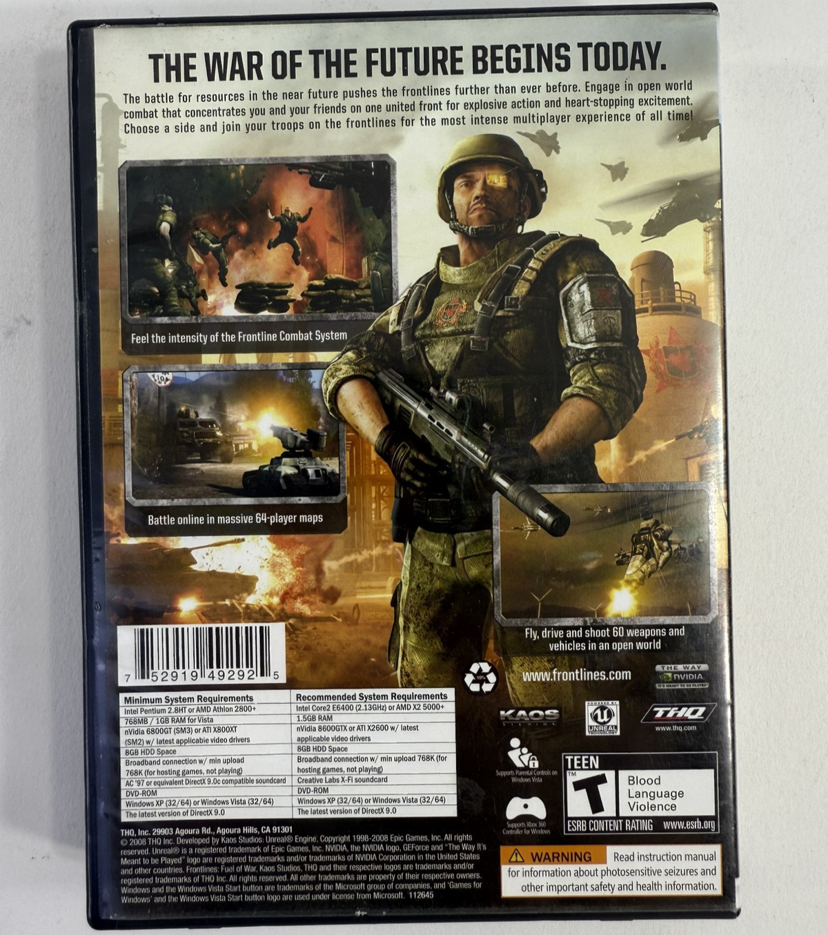Frontlines: Fuel of War (PC, 2008) Game Discs, Case, Manual, Insert, Key