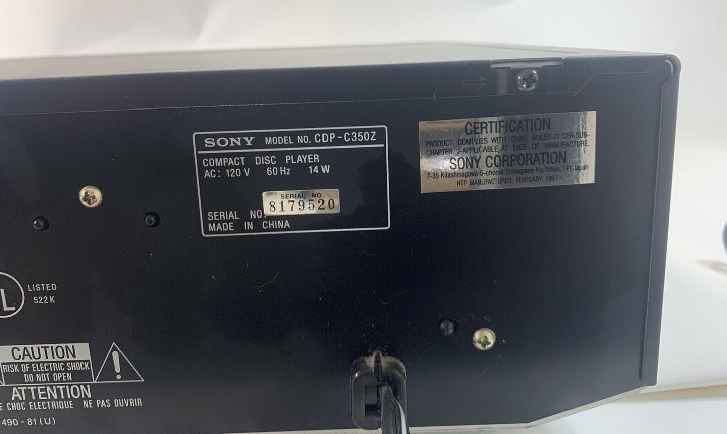 Sony CDP-C350Z CD Changer 5 Compact Disc Player HiFi Stereo Vintage Home Audio