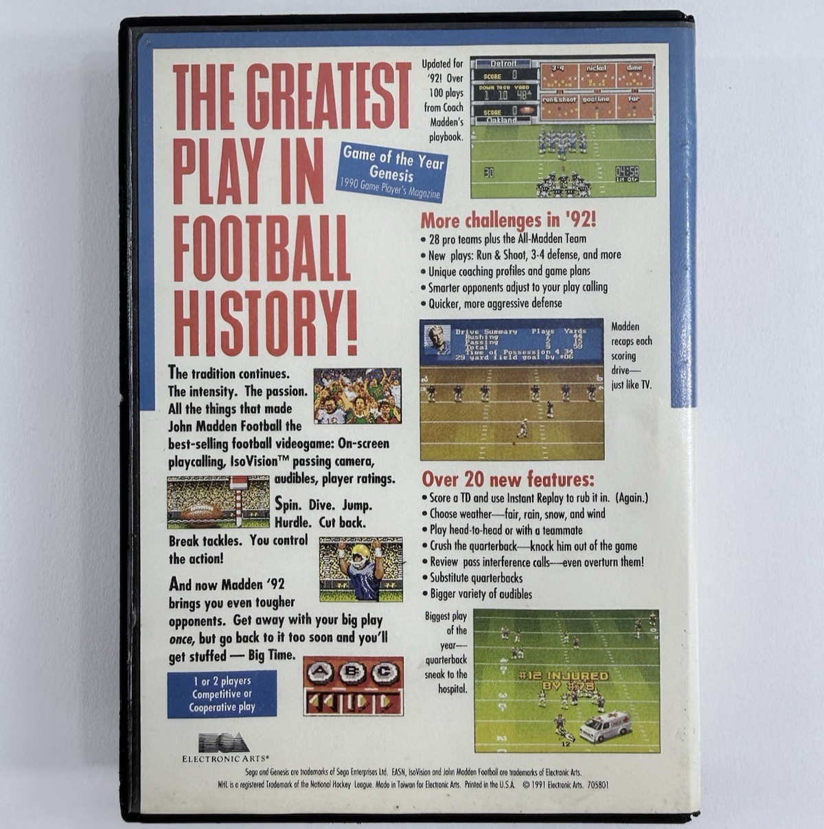 John Madden Football '92 (Sega Genesis, 1991) Game, Case, and Manual - Tested