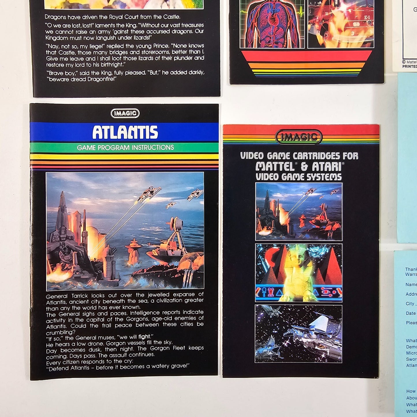 Mattel Intellivision Imagic Manuals and Inserts - Dragonfire, Atlantis, and more