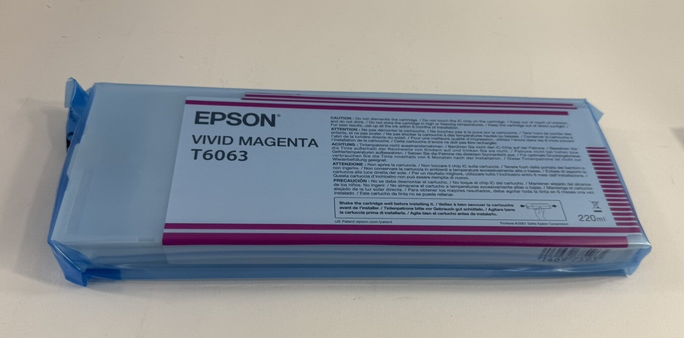 Expired 2020 Epson Vivid Magenta T6063 K3 UltraChrome Ink Cartridge - Sealed
