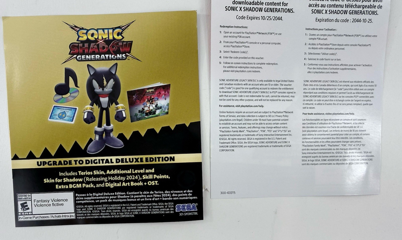 Sonic X Shadow Generations (PlayStation 5, 2024) Game, Case, Journal, Inserts