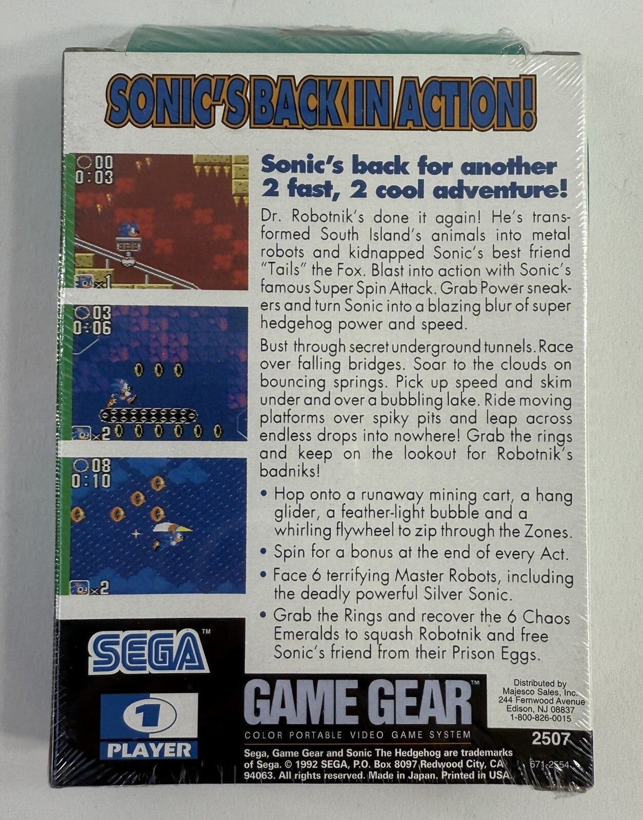 Sonic the Hedgehog 2 (Sega Game Gear, 1992) New, Factory Sealed