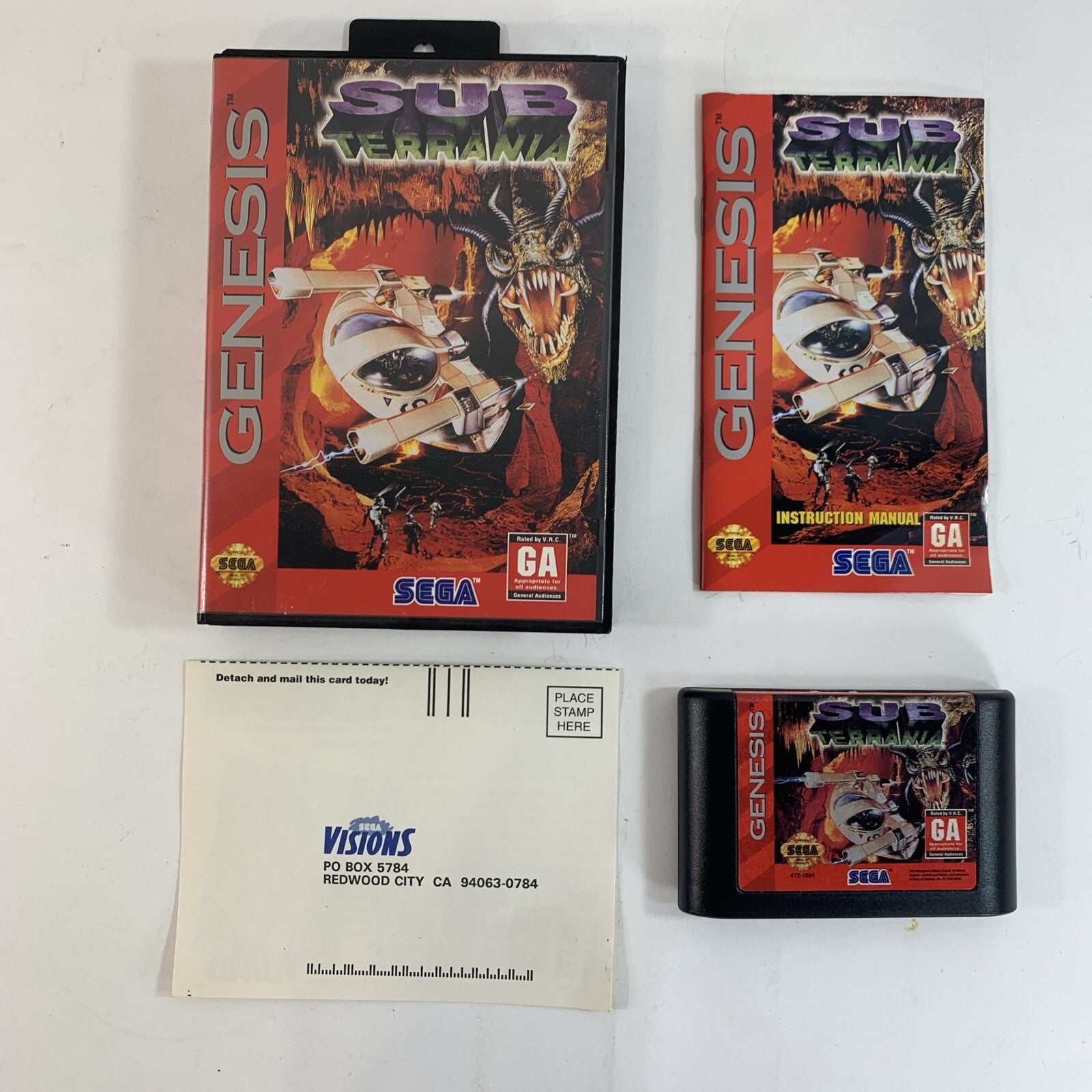 Sub Terrania (Sega Genesis, 1994) Game Case Manual Registration