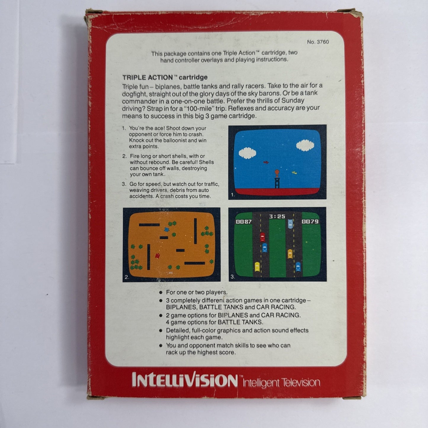 Triple Action (Intellivision, 1981) Game, Case, Manual, Overlays - Tested