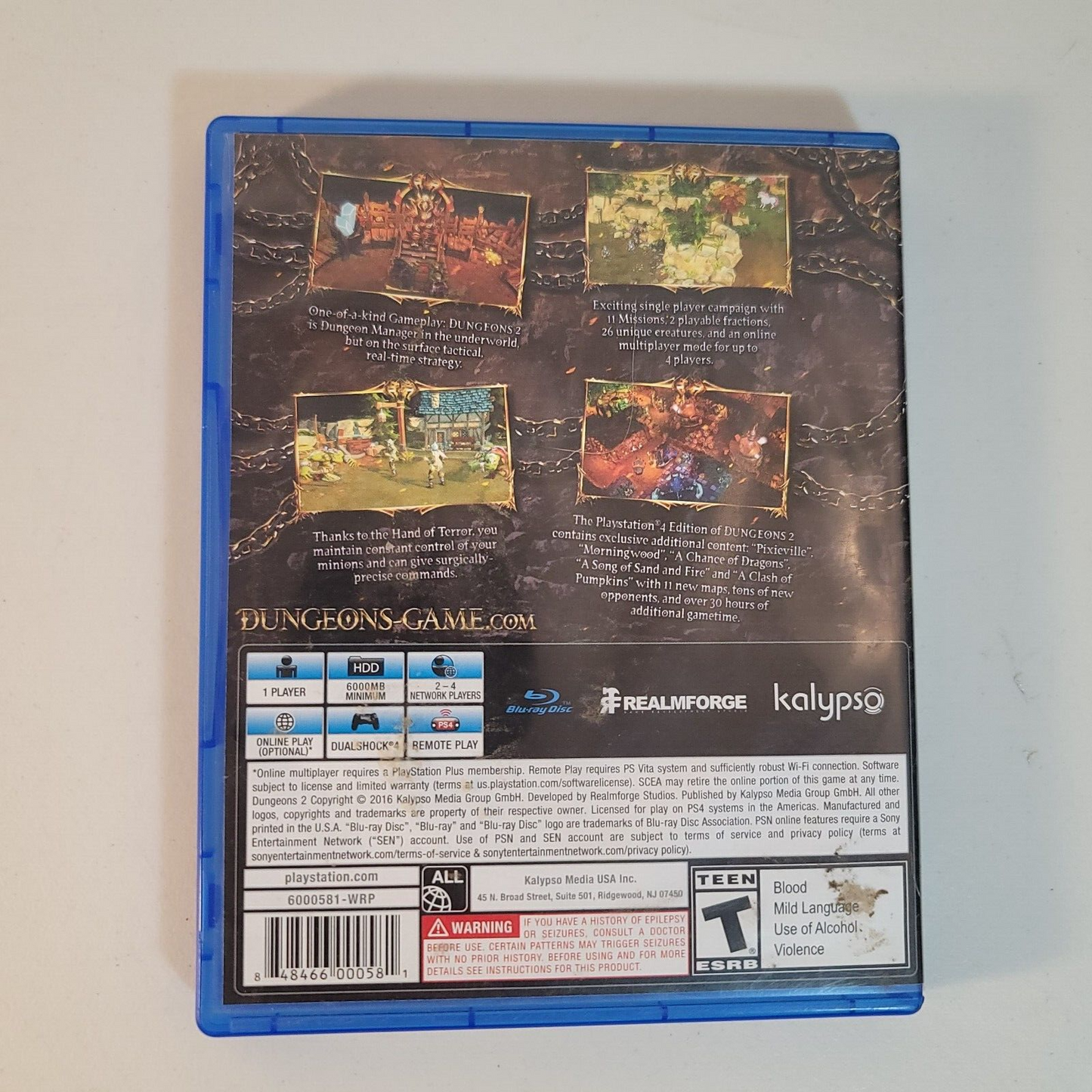 Dungeons II (Sony PlayStation 4, 2016) Game Case Manual CIB