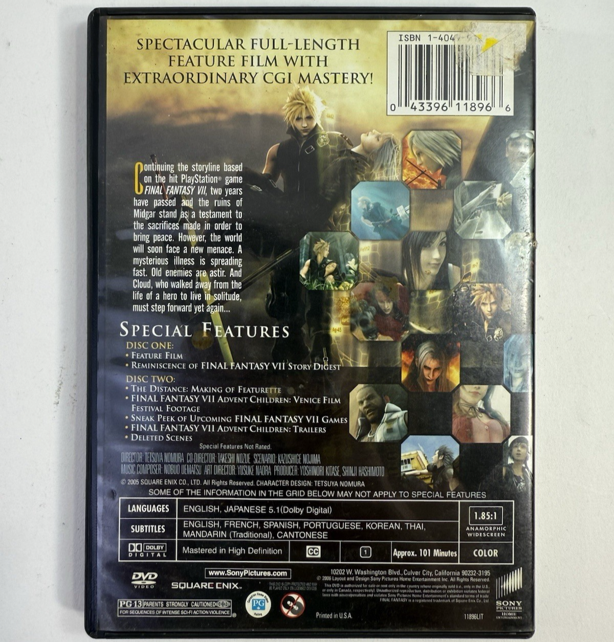 Final Fantasy VII: Advent Children (DVD, 2006, 2-Disc Set) Tested and Working