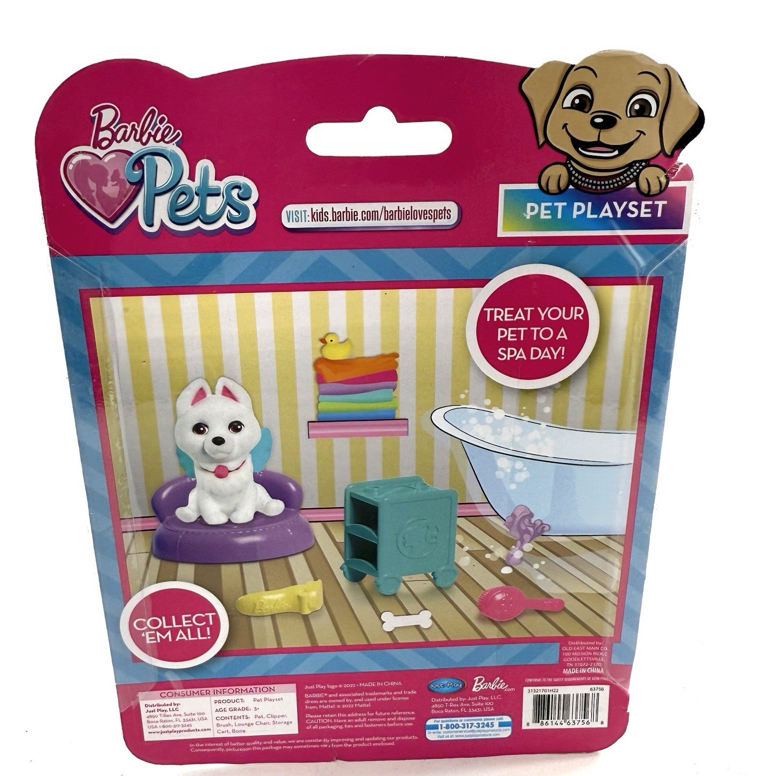Barbie Pets Spa Day 6-Piece Pet Playset (Mattel, 2022) New, Factory Sealed
